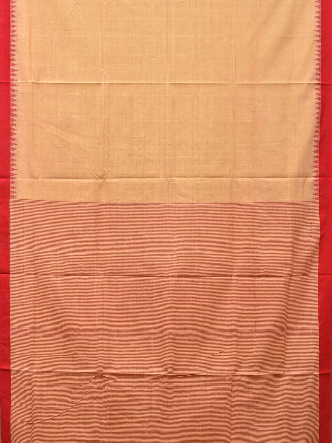 Cream and Red Khadi Cotton Handloom Saree Plain Saree with Strips Pallu Design - Global Threads | Swadesiicart