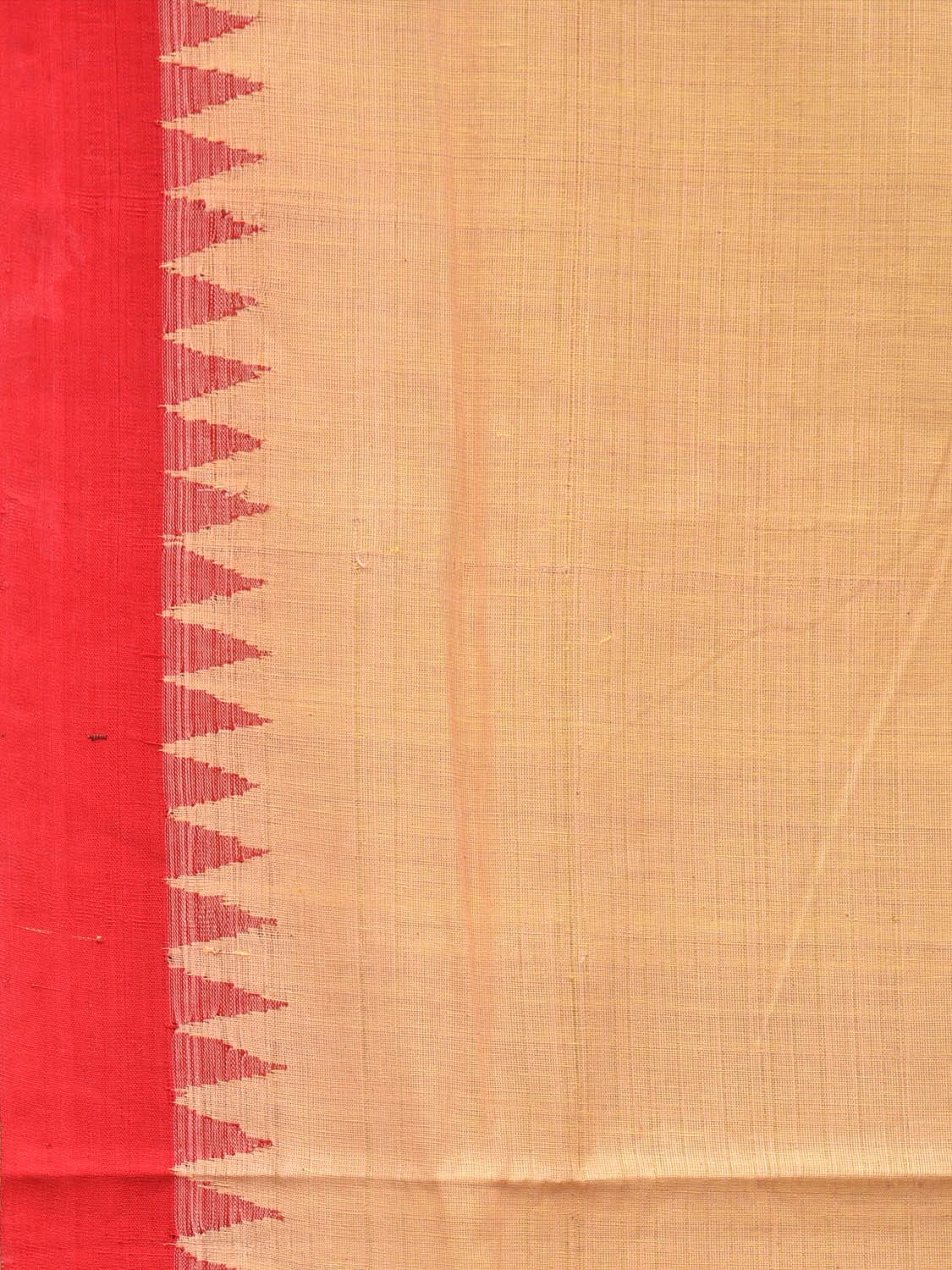 Cream and Red Khadi Cotton Handloom Saree Plain Saree with Strips Pallu Design - Global Threads | Swadesiicart