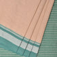 Cream and Turquoise Bamboo Cotton Saree with Strips Design No Blouse - Global Threads | Swadesiicart