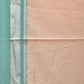 Cream and Turquoise Bamboo Cotton Saree with Strips Design No Blouse - Global Threads | Swadesiicart
