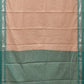 Cream and Turquoise Bamboo Cotton Saree with Strips Design No Blouse - Global Threads | Swadesiicart