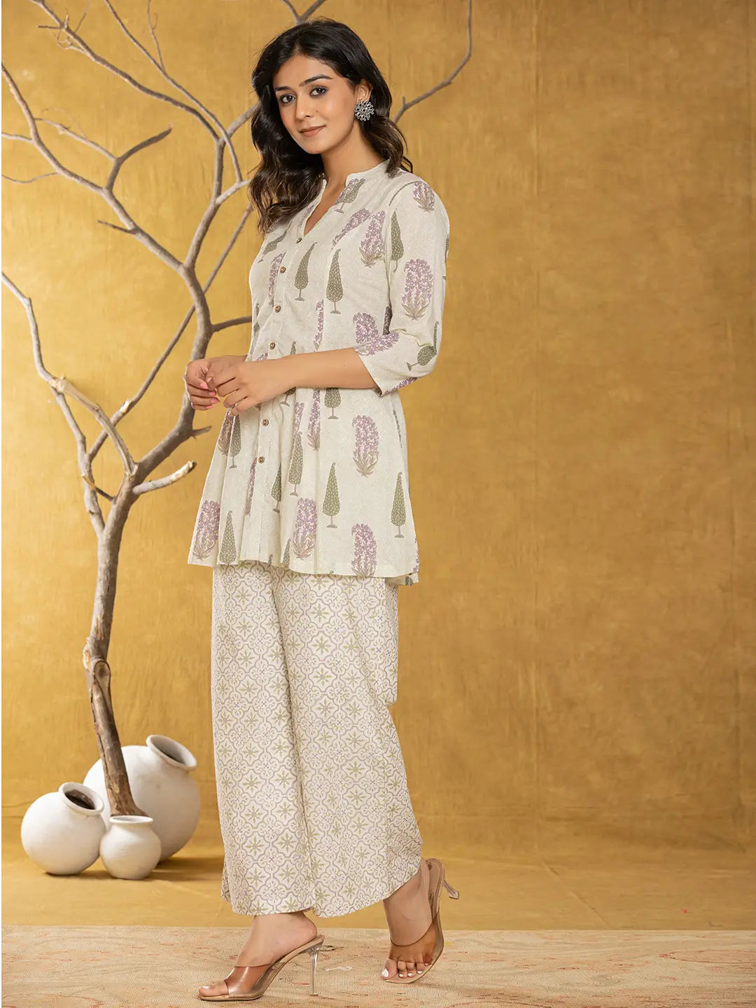 Yufta Cream Cotton Co-Ord Set - Swadesiicart
