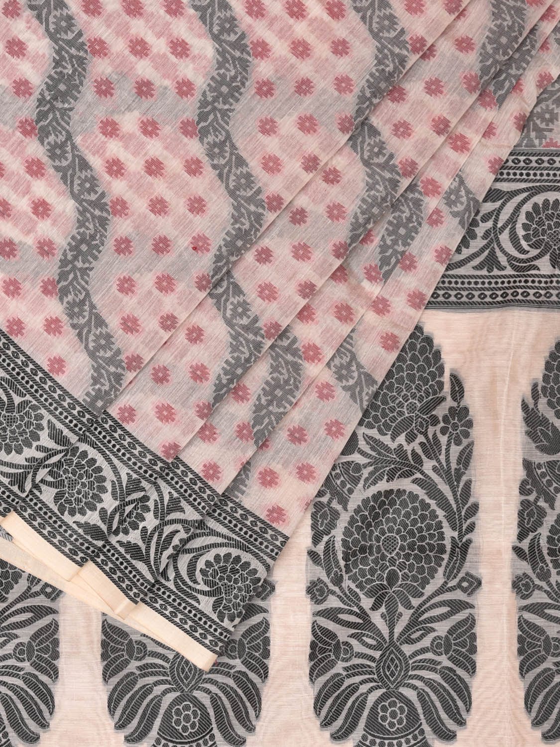 Cream Cut Work Sico Cotton Saree with All Over Diagonal and Border Design - Global Threads | Swadesiicart