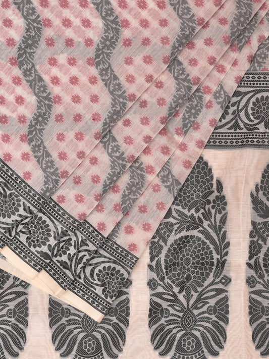 Cream Cut Work Sico Cotton Saree with All Over Diagonal and Border Design - Global Threads | Swadesiicart