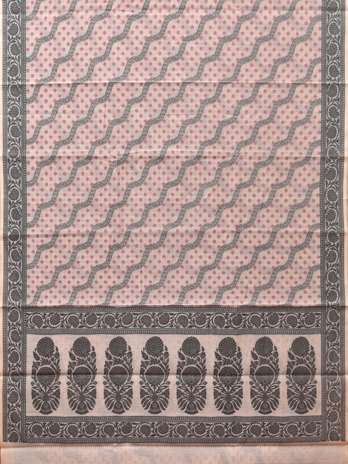 Cream Cut Work Sico Cotton Saree with All Over Diagonal and Border Design - Global Threads | Swadesiicart