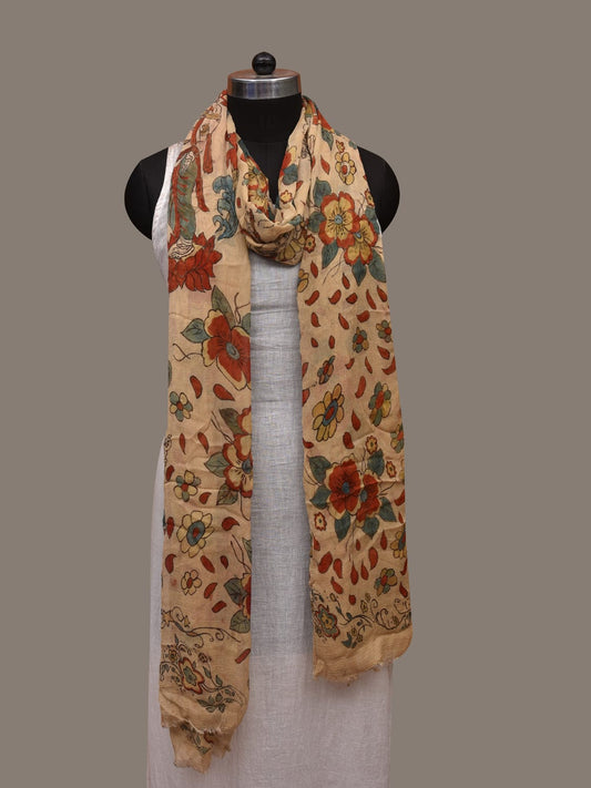 Cream Kalamkari Hand Painted Chiffon Dupatta with Dashavatar Design - Global Threads | Swadesiicart