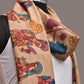 Cream Kalamkari Hand Painted Kanchipuram Silk Handloom Dupatta with Ajanta Design - Global Threads | Swadesiicart