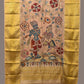 Cream Kalamkari Hand Painted Kanchipuram Silk Handloom Dupatta with Krishna and Radha Design - Global Threads | Swadesiicart