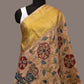 Cream Kalamkari Hand Painted Kanchipuram Silk Handloom Dupatta with Krishna and Radha Design - Global Threads | Swadesiicart