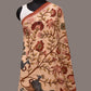 Cream Kalamkari Hand Painted Khadi Cotton Handloom Dupatta with Tree of Life Design - Global Threads | Swadesiicart