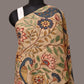 Cream Kalamkari Hand Painted Sico Stole with Floral and Peacocks Design - Global Threads | Swadesiicart