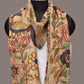 Cream Kalamkari Hand Painted Sico Stole with Floral and Peacocks Design - Global Threads | Swadesiicart