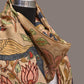 Cream Kalamkari Hand Painted Sico Stole with Floral and Peacocks Design - Global Threads | Swadesiicart