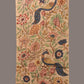 Cream Kalamkari Hand Painted Sico Stole with Floral and Peacocks Design - Global Threads | Swadesiicart