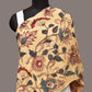 Cream Kalamkari Hand Painted Sico Stole with Floral Design - Global Threads | Swadesiicart