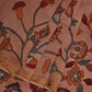 Cream Kalamkari Hand Painted Silk Muga Handloom Saree with Lotus and Birds Design - Global Threads | Swadesiicart
