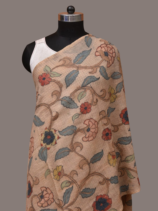 Cream Kalamkari Hand Painted Woolen Handloom Stole with Floral Design - Global Threads | Swadesiicart