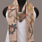 Cream Kalamkari Hand Painted Woolen Handloom Stole with Floral Design - Global Threads | Swadesiicart