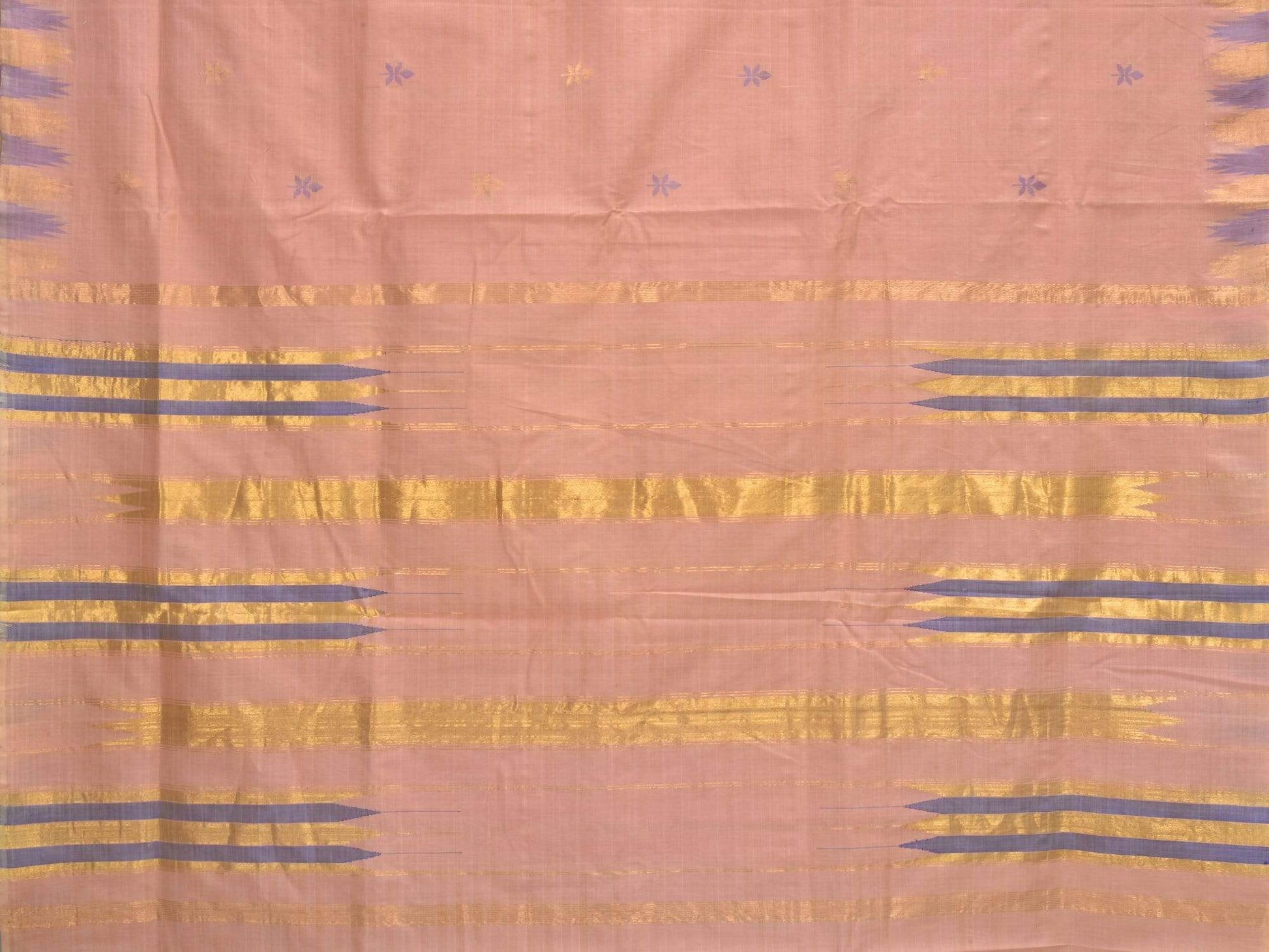 Cream Khadi Cotton Handloom Saree with Jamdani Buta and Temple Border Design - Global Threads | Swadesiicart