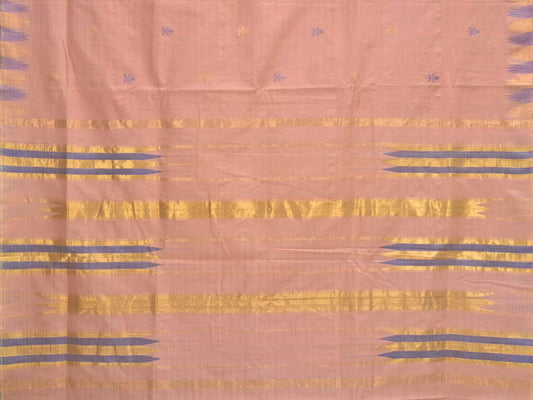 Cream Khadi Cotton Handloom Saree with Jamdani Buta and Temple Border Design - Global Threads | Swadesiicart