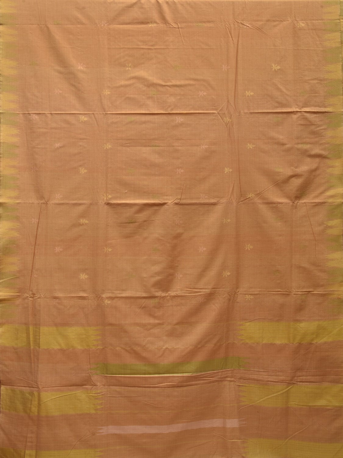 Cream Khadi Cotton Handloom Saree with Temple Border Design - Global Threads | Swadesiicart