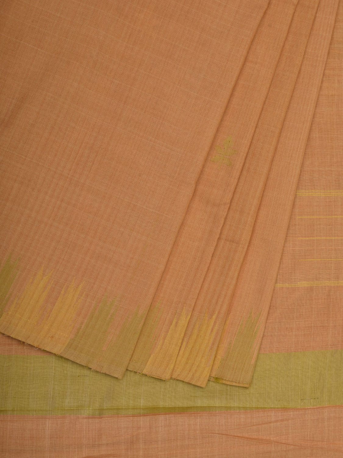 Cream Khadi Cotton Handloom Saree with Temple Border Design - Global Threads | Swadesiicart