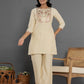 Yufta Cream Thread_Work Shirt And Trouser Silk Blend Co-Ord Set - Swadesiicart