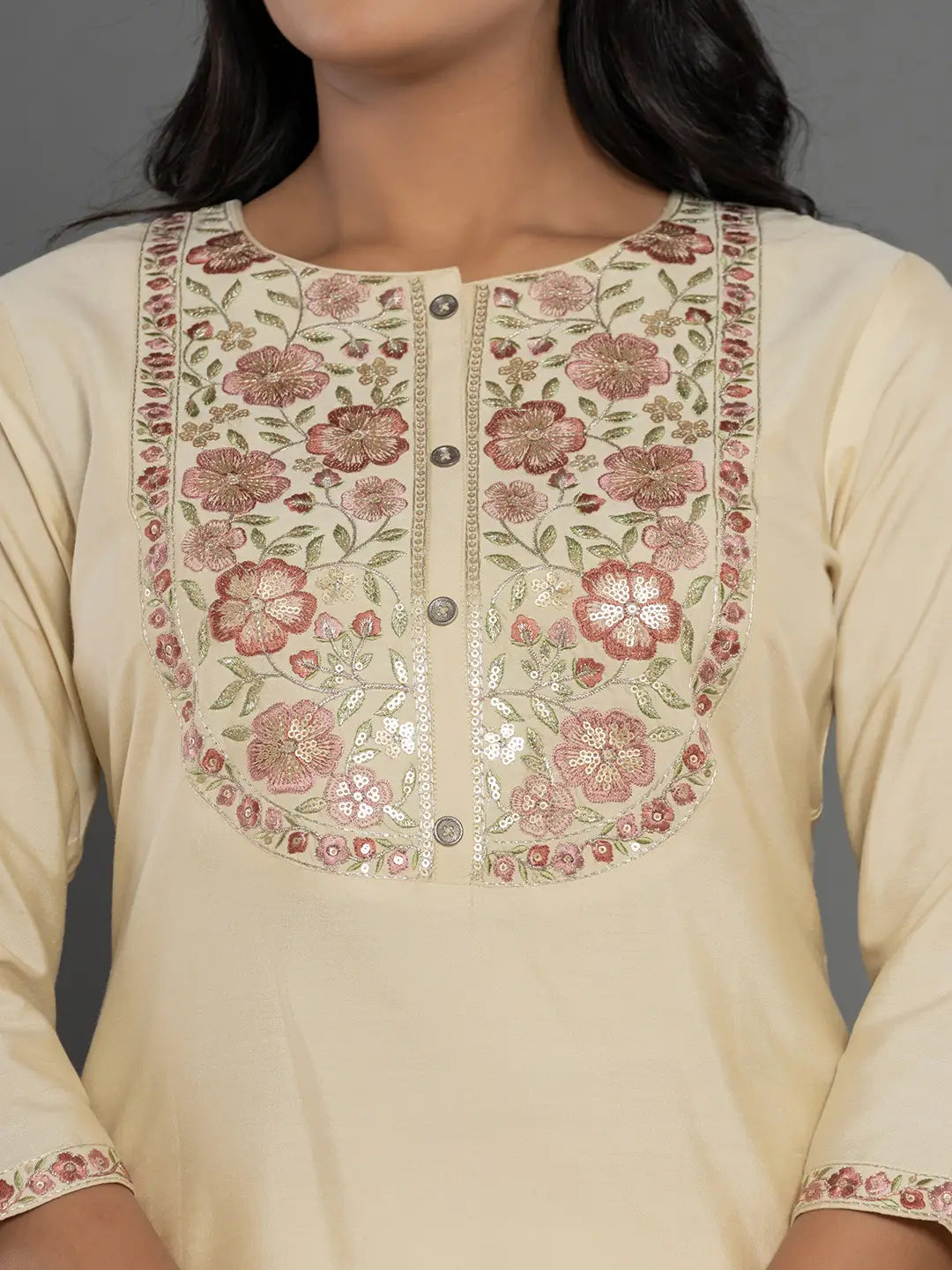 Yufta Cream Thread_Work Shirt And Trouser Silk Blend Co-Ord Set - Swadesiicart
