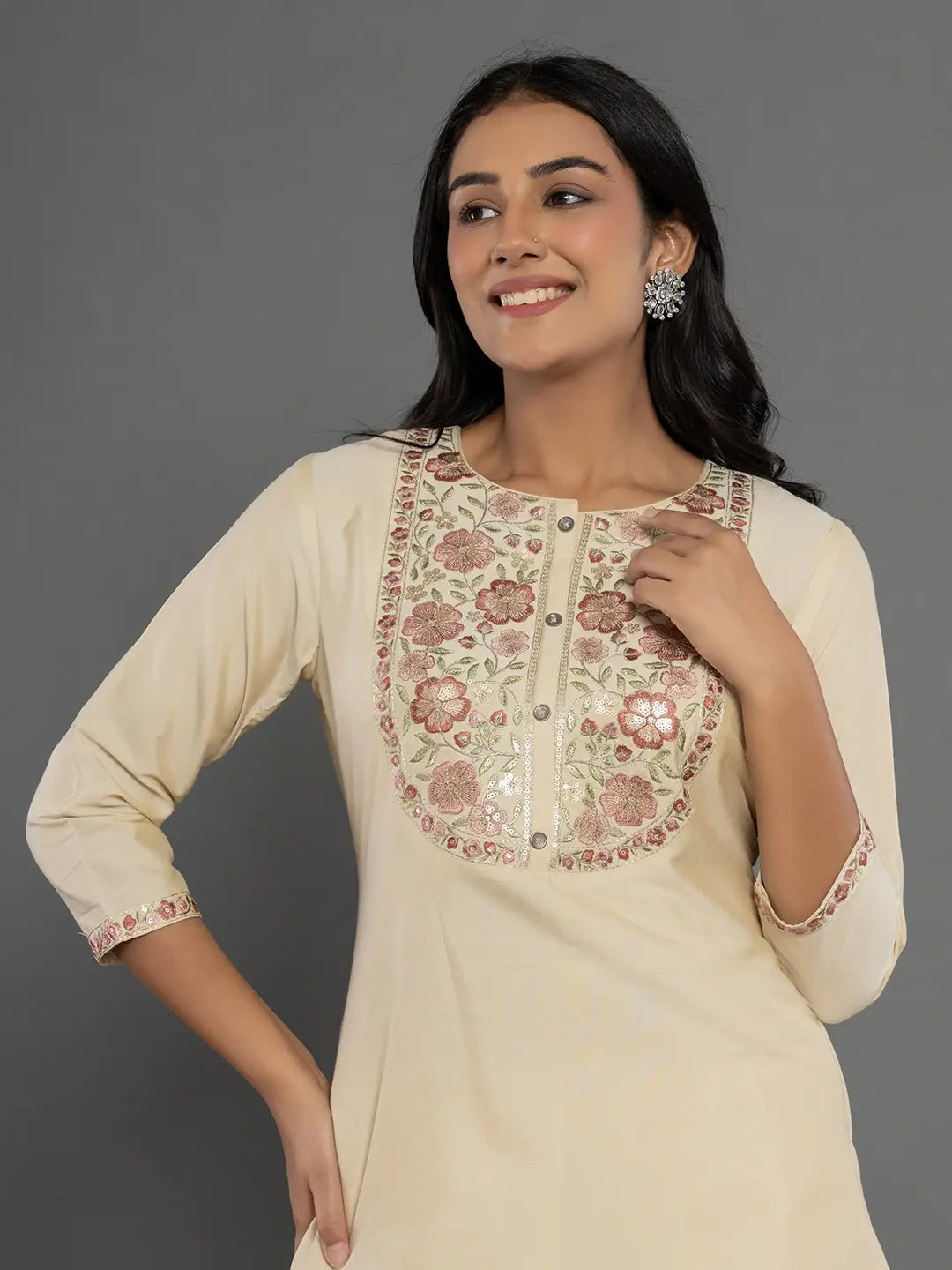 Yufta Cream Thread_Work Shirt And Trouser Silk Blend Co-Ord Set - Swadesiicart