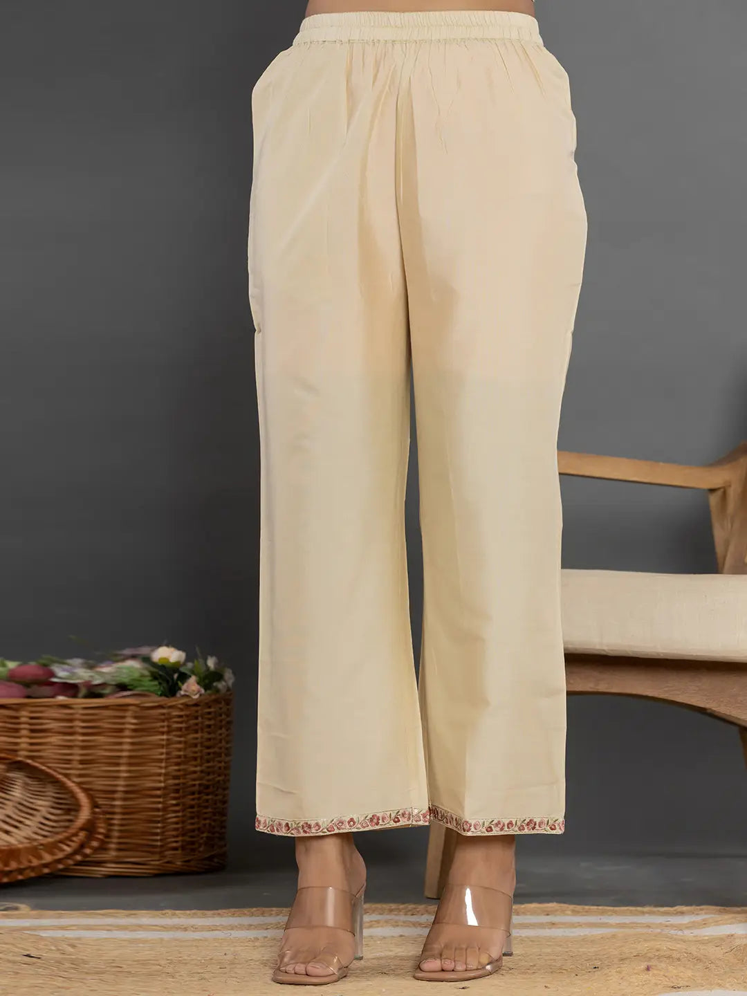 Yufta Cream Thread_Work Shirt And Trouser Silk Blend Co-Ord Set - Swadesiicart