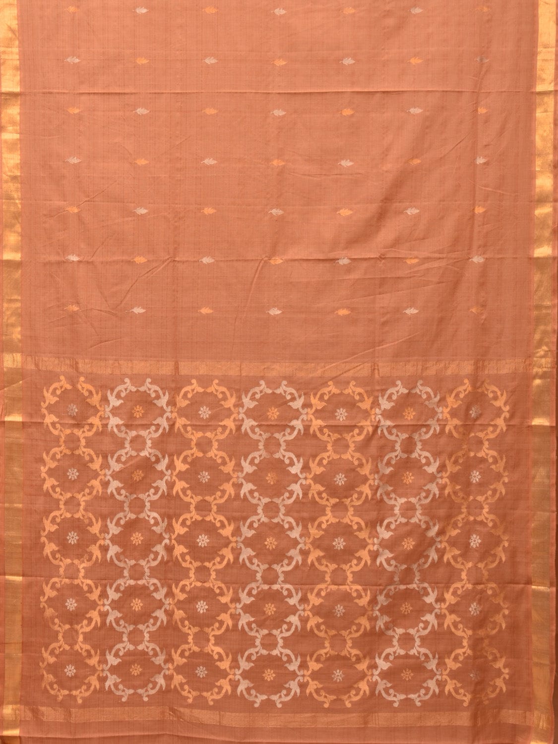 Cream Uppada Cotton Handloom Saree with Grill Pallu Design - Global Threads | Swadesiicart