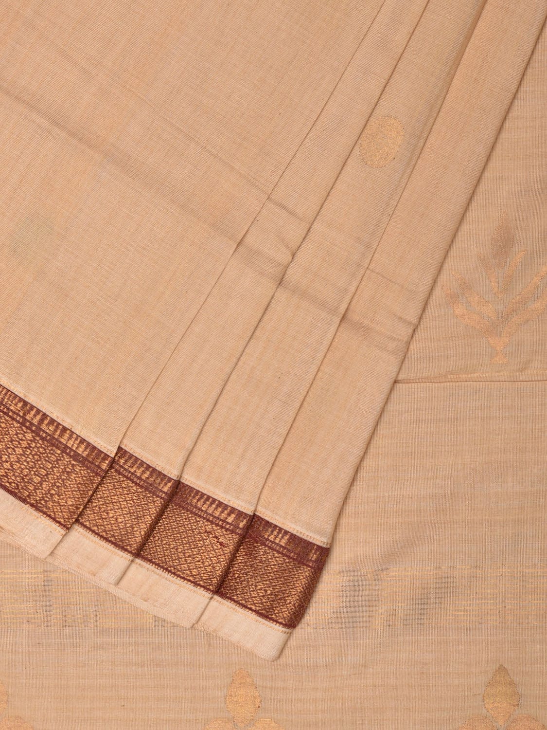 Cream Uppada Cotton Handloom Saree with Pallu Design - Global Threads | Swadesiicart