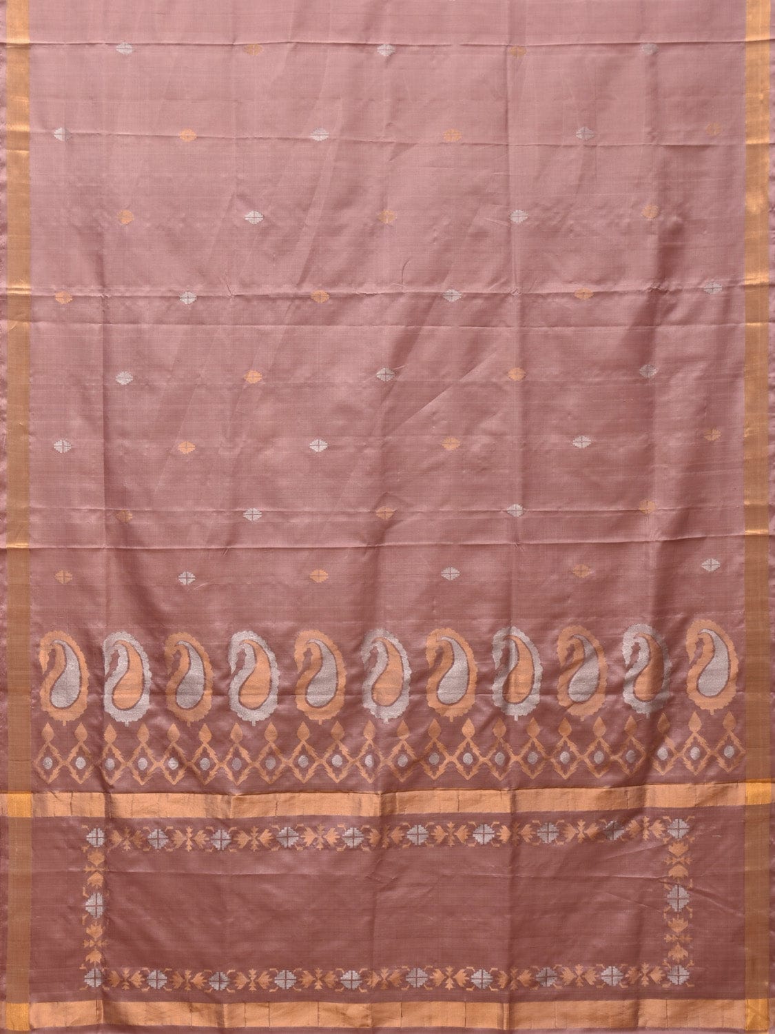 Cream Uppada Silk Handloom Saree with Mango Pallu Design - Global Threads | Swadesiicart