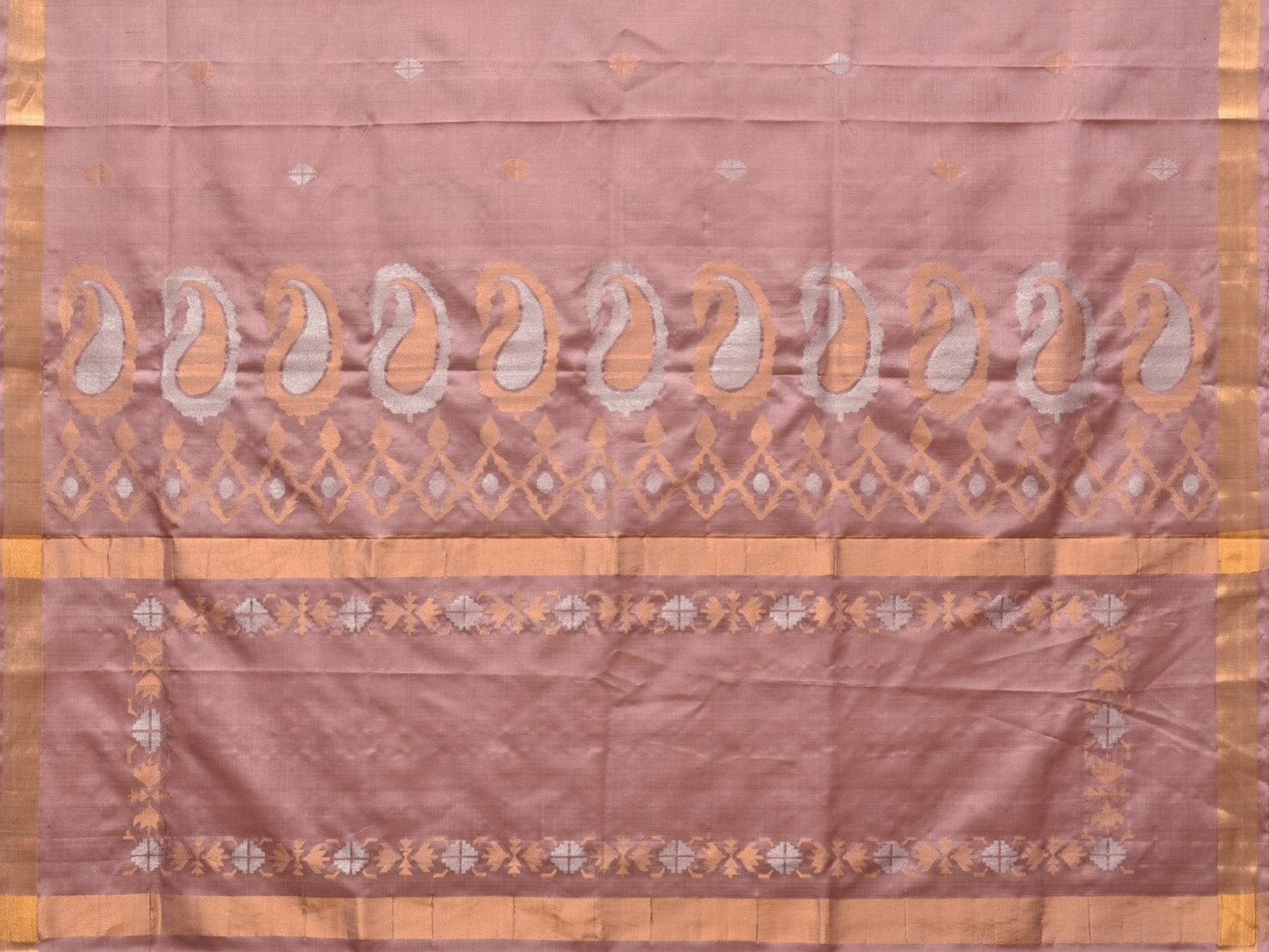 Cream Uppada Silk Handloom Saree with Mango Pallu Design - Global Threads | Swadesiicart