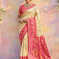 Anaita Cream Soft Silk Printed Saree With Blouse