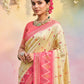 Anaita Cream Soft Silk Printed Saree With Blouse