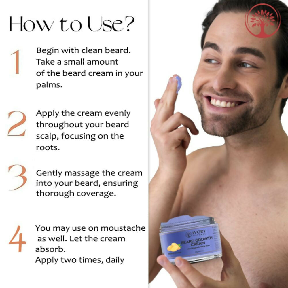Ivory Natural Beard Growth Cream - Biotin Boosted Hair Follicle For New Hair Cycle | Swadesiicart