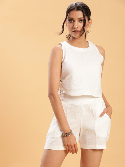 BohoJazz Crop Top with Wooden Buttons and Comfort Shorts Co-ords - Swadesiicart