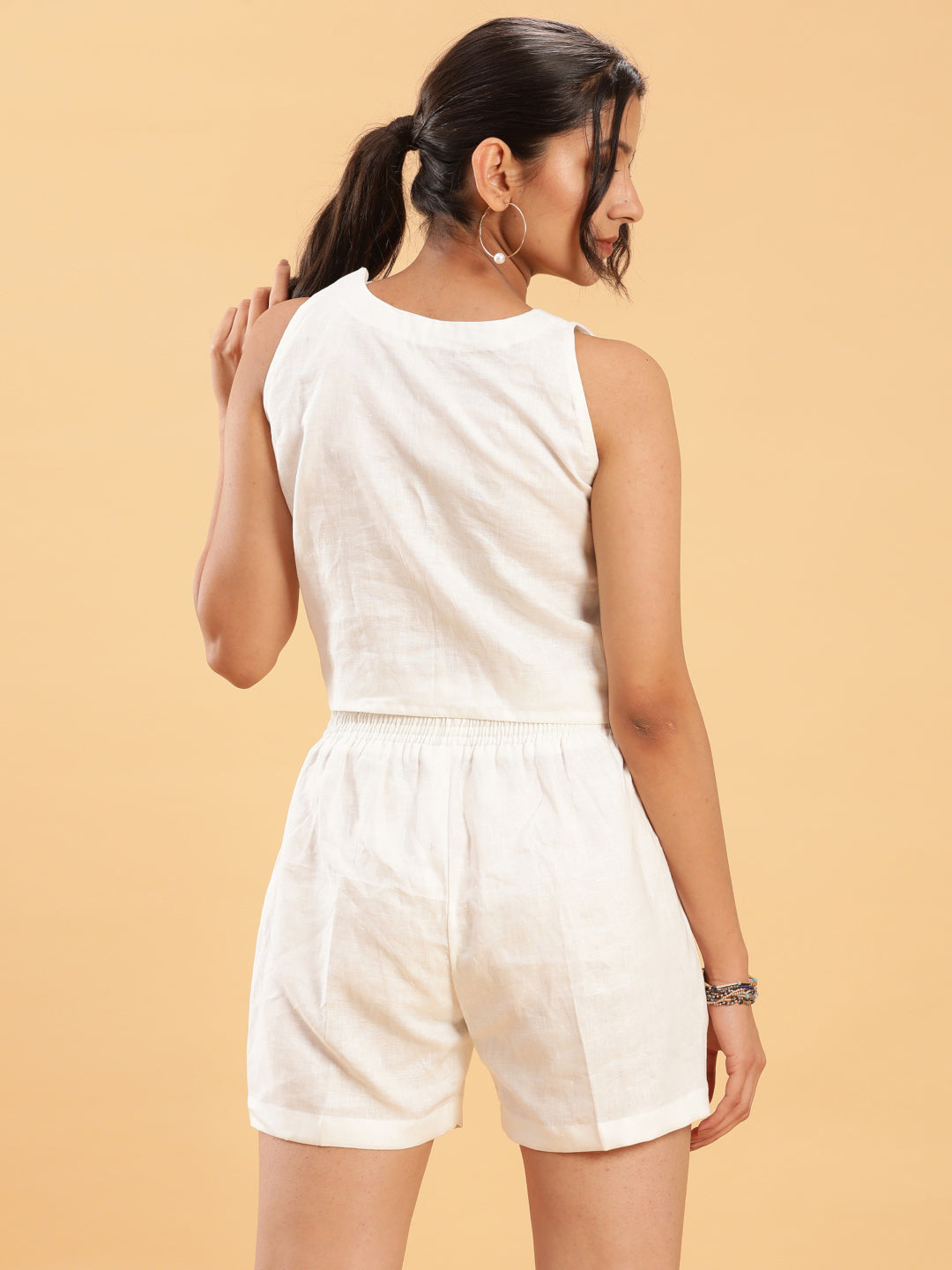 BohoJazz Crop Top with Wooden Buttons and Comfort Shorts Co-ords - Swadesiicart