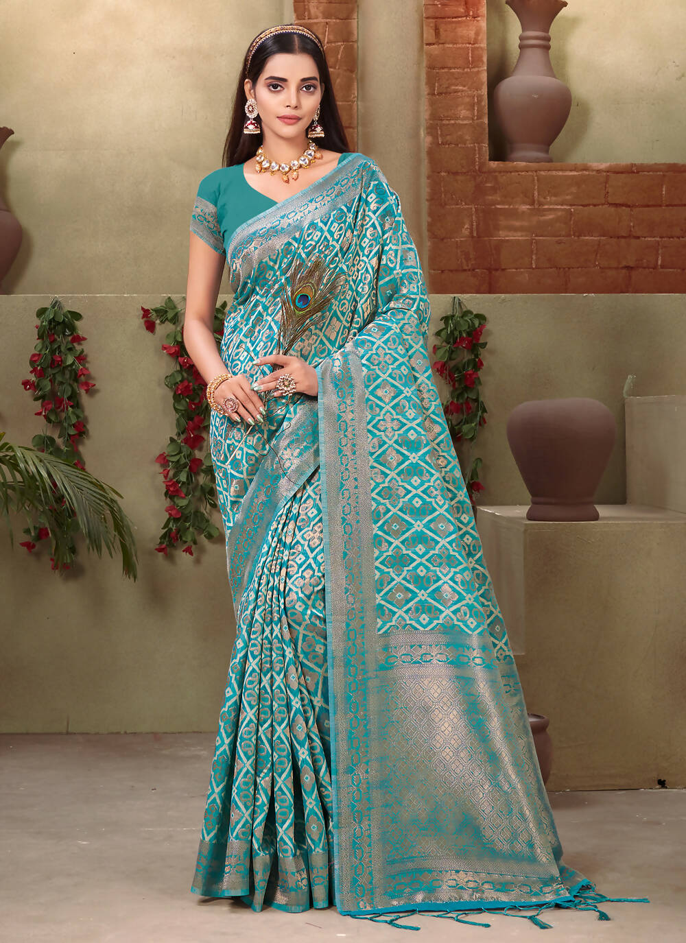 Blue Cotton Zari Woven Design Saree with Unstitched Blouse Piece - Aachal - Swadesiicart