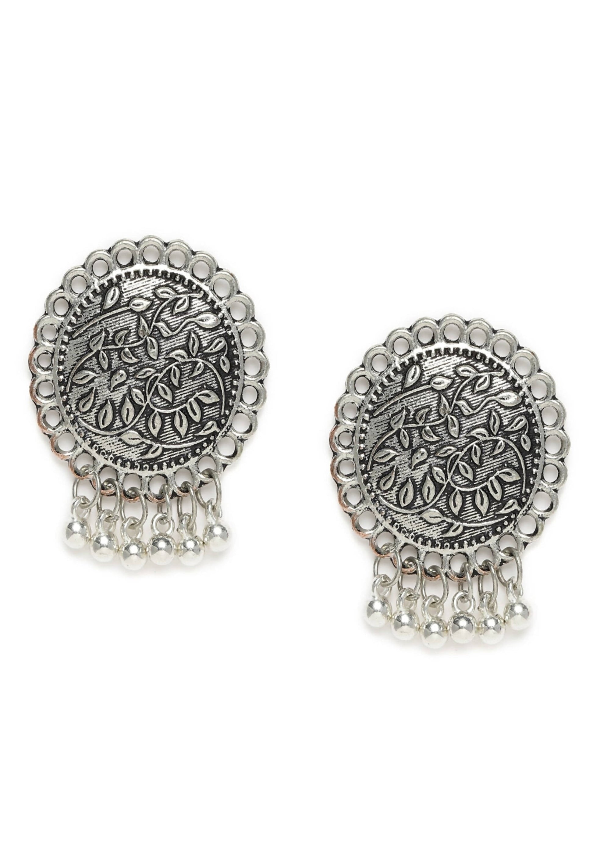 Mominos Fashion Johar Kamal Oxidised Silver Plated Stud Earrings - Swadesiicart