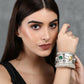Joban Fashion Women Green Stone Silver Tone Bangle | Swadesiicart