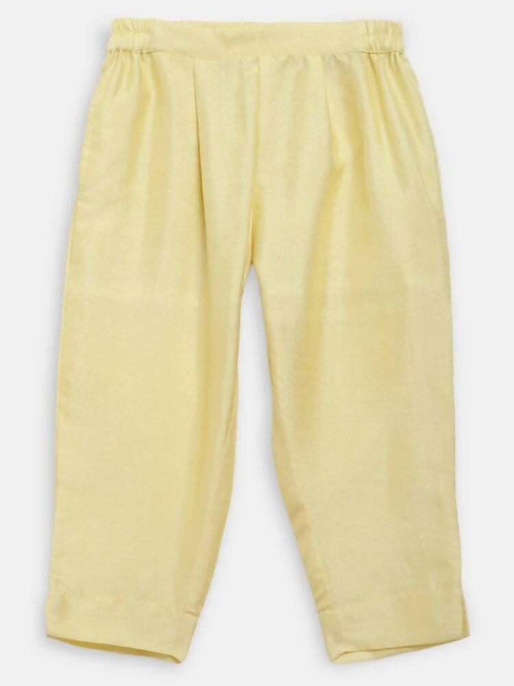 Ahalyaa Yellow Poly Silk Kids Kurta Pant With Dupatta For Girls | Swadesiicart