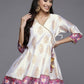 Ahalyaa Women White & Golden Ethnic Printed Tunic | Swadesiicart