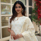 The52 White Women's Beautiful Viscose Jacquard Fabric Printed Work Straight Kurta Pant and Dupatta Set - Swadesiicart