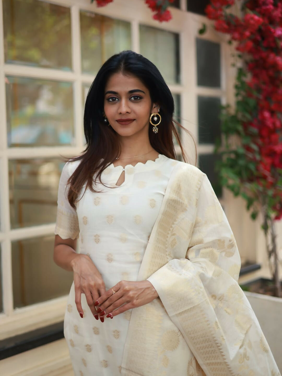 The52 White Women's Beautiful Viscose Jacquard Fabric Printed Work Straight Kurta Pant and Dupatta Set - Swadesiicart