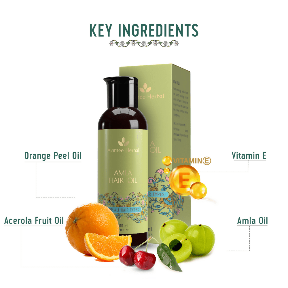 Avimee Herbal Amla Hair Oil For Grey Hair & Dandruff With Vitamin E and Amla Seed Oil - Swadesiicart
