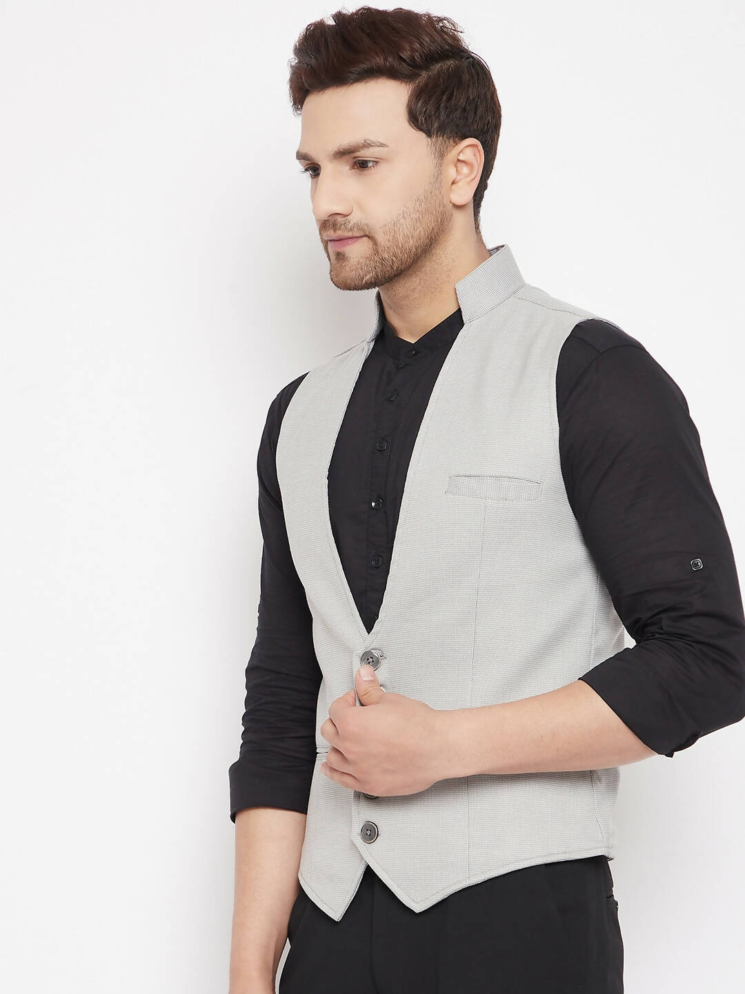 Even Apparels Grey Merino Men Woven Nehru Jacket | Swadesiicart