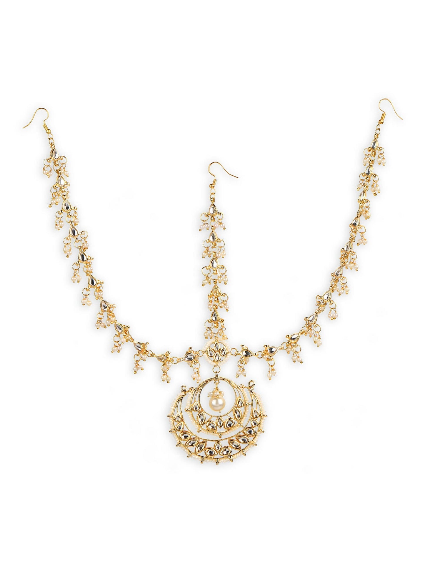 Women's Gold-Polished Kundan Mathapatti Head Jewellery - Ruby Raang | Swadesiicart