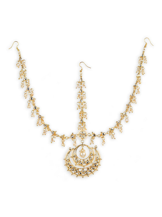 Women's Gold-Polished Kundan Mathapatti Head Jewellery - Ruby Raang | Swadesiicart